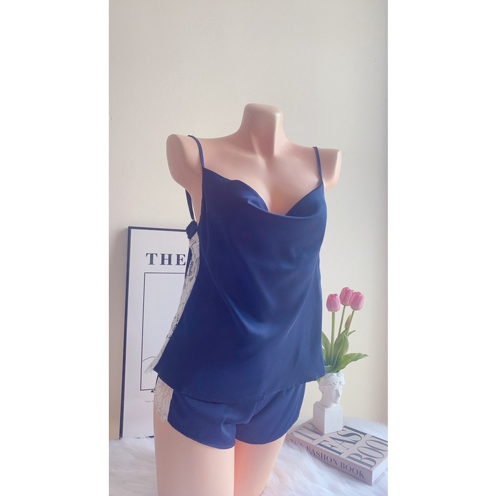 [SX779] Bộ đồ ngủ lụa hai dây phối ren xịn satin cao cấp - KELLYWANG