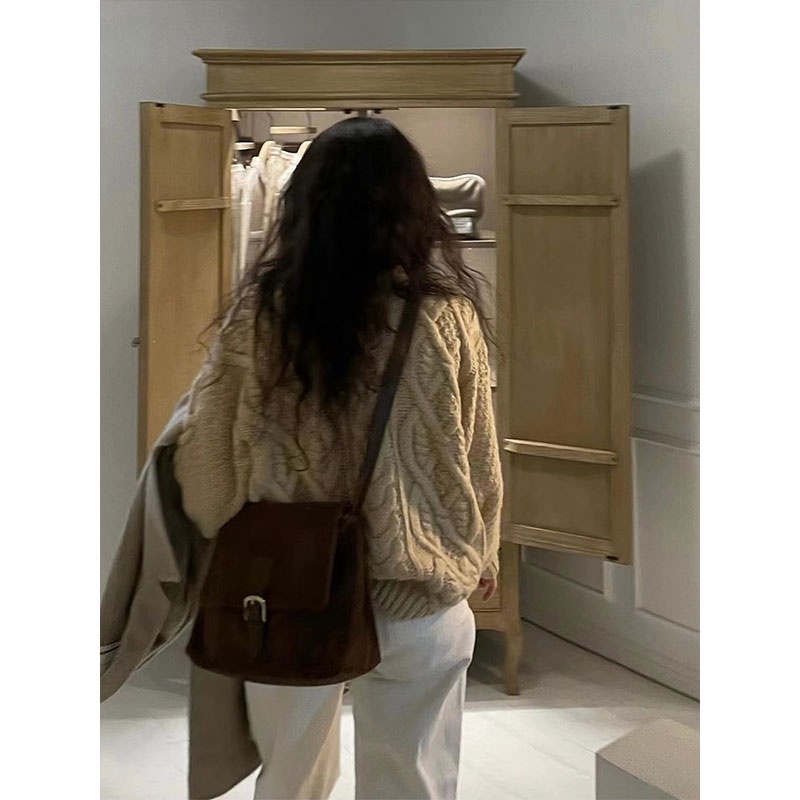 AlphaZ Túi Đeo Vai Sức Chứa Lớn Bằng Da Lộn Phong Cách Hàn Quốc Cổ Điển Thời Trang Hàng Mới Dành Cho Bạn Nữ