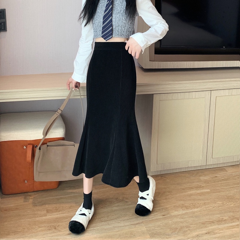 Chân Váy Chữ A Lưng Cao Màu Trơn Thời Trang Thu Đông Hàn Quốc Mới