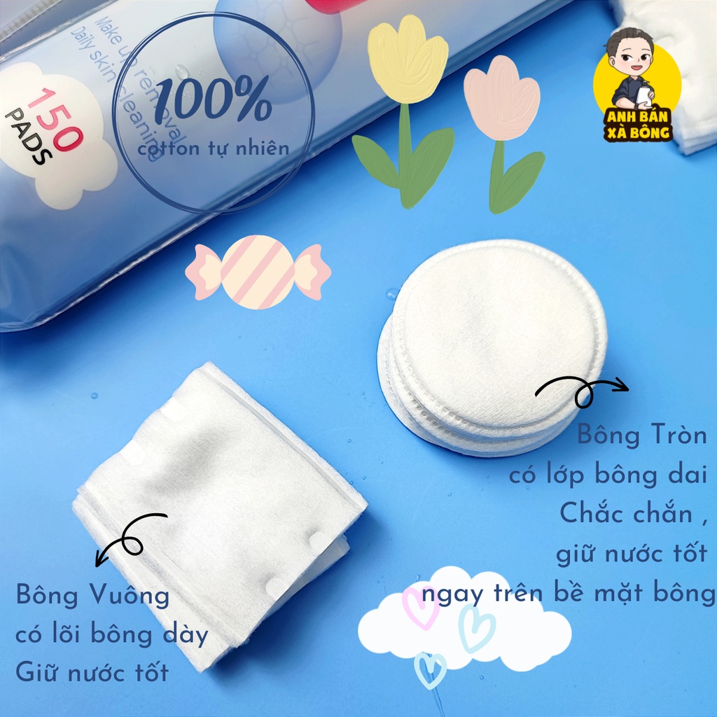 Bông tẩy trang RESKIN Dual Mesh 100% Cotton 3 lớp