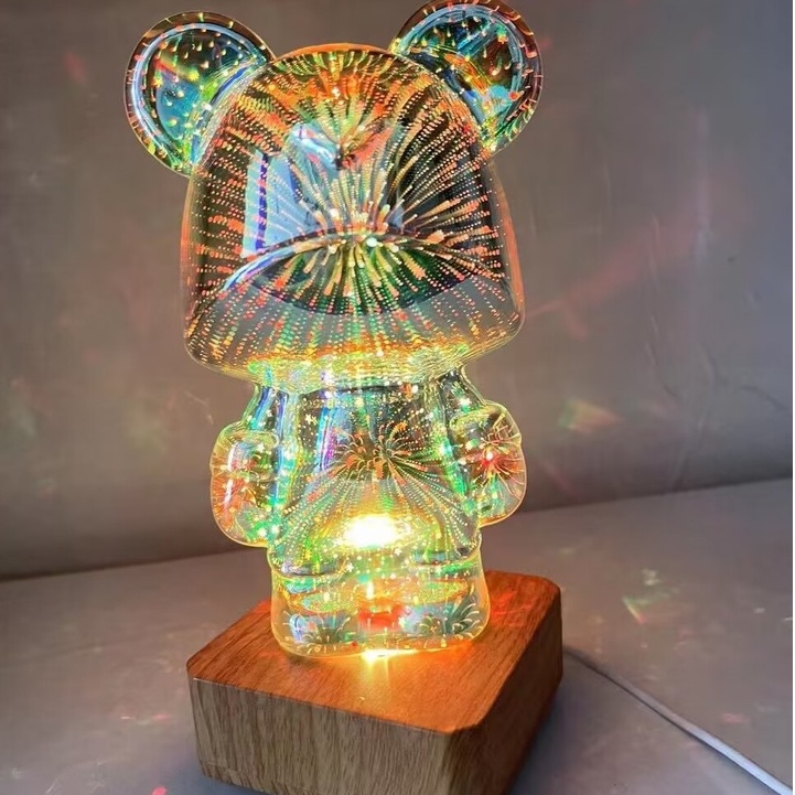 Đèn Để Bàn Acrylic Ba màu chuyển đổi Hình Gấu dễ thương Nhiều Màu Sắc