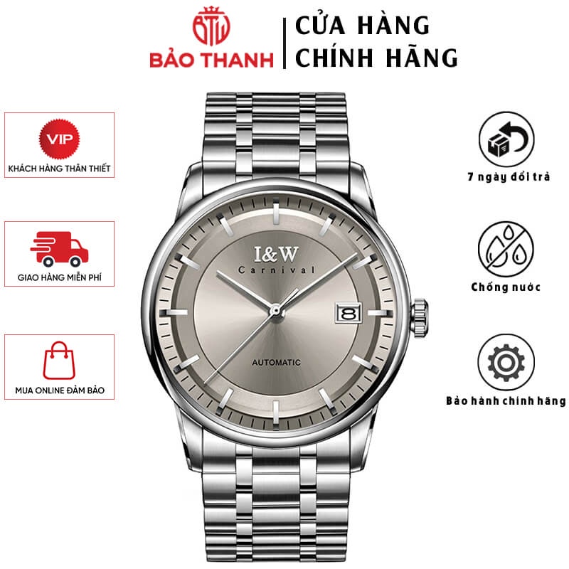 Đồng Hồ Nam I&W Carnival 572G1 Chính Hãng Full Box Chống Nước Kính Chống Xước Dây Thép Cao Cấp BH24T (Máy Cơ Tự Động)