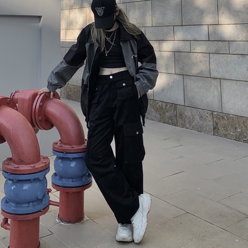 Quần kaki Cargo ROKY màu ĐEN/BE dài suông ống rộng túi hộp trơn form nam nữ unisex 🖤 Quần baggy kaki style Ulzzang 🖤