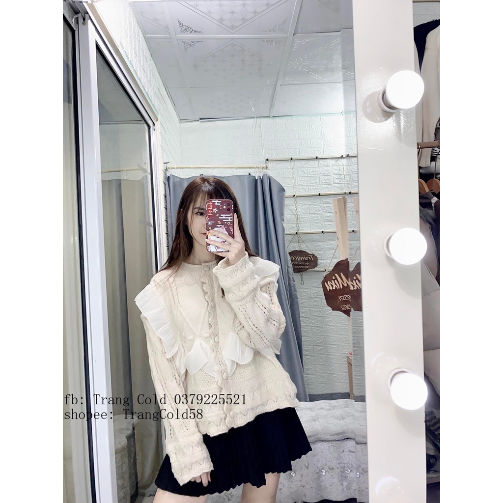 Áo len viền bèo vuông cúc bọc hàng QC loai 1