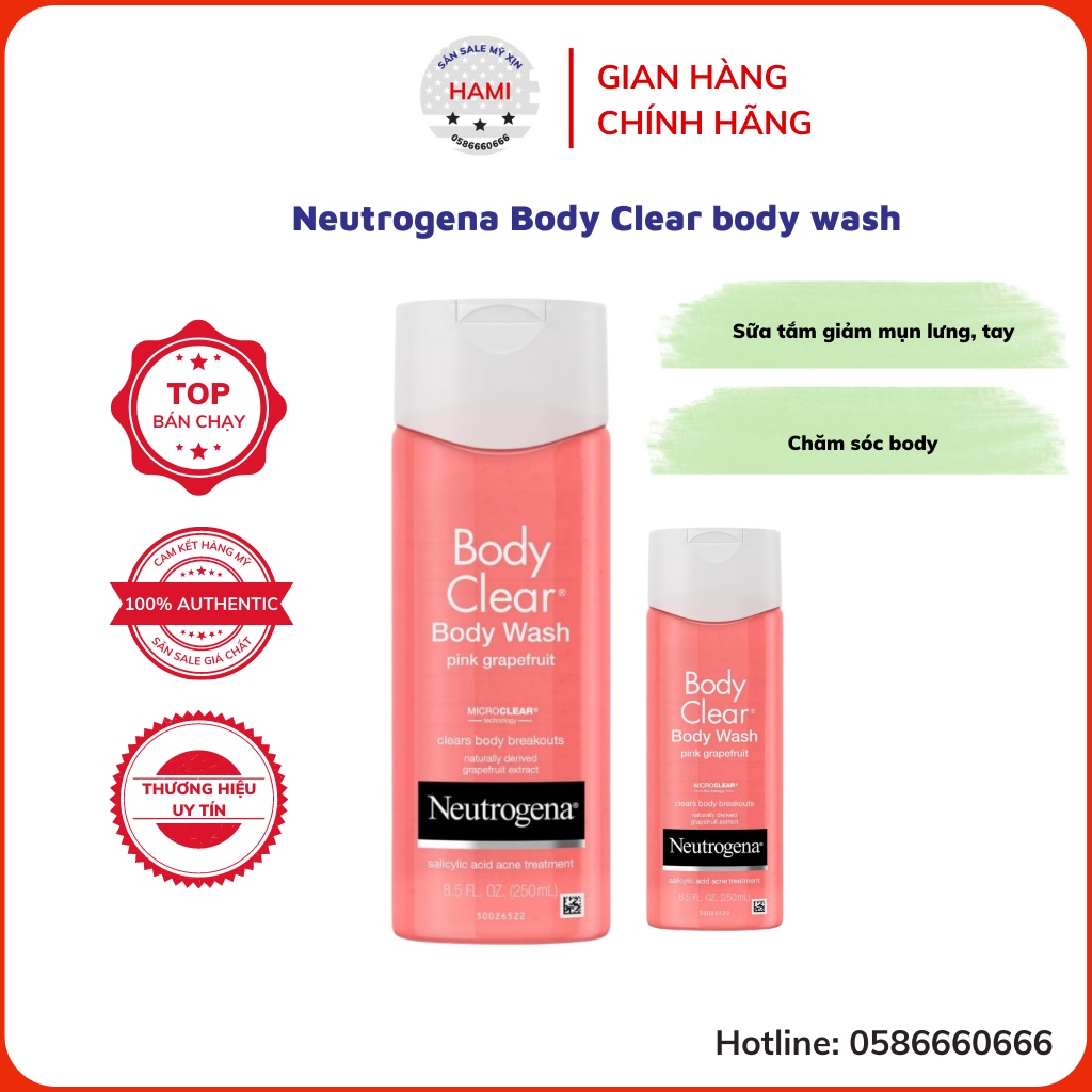 Sữa tắm nước hoa Neutrogena Body Clear body wash 250ml lưu hương lâu, giảm mụn lưng, cải thiện làn da mịn màng,căng bóng