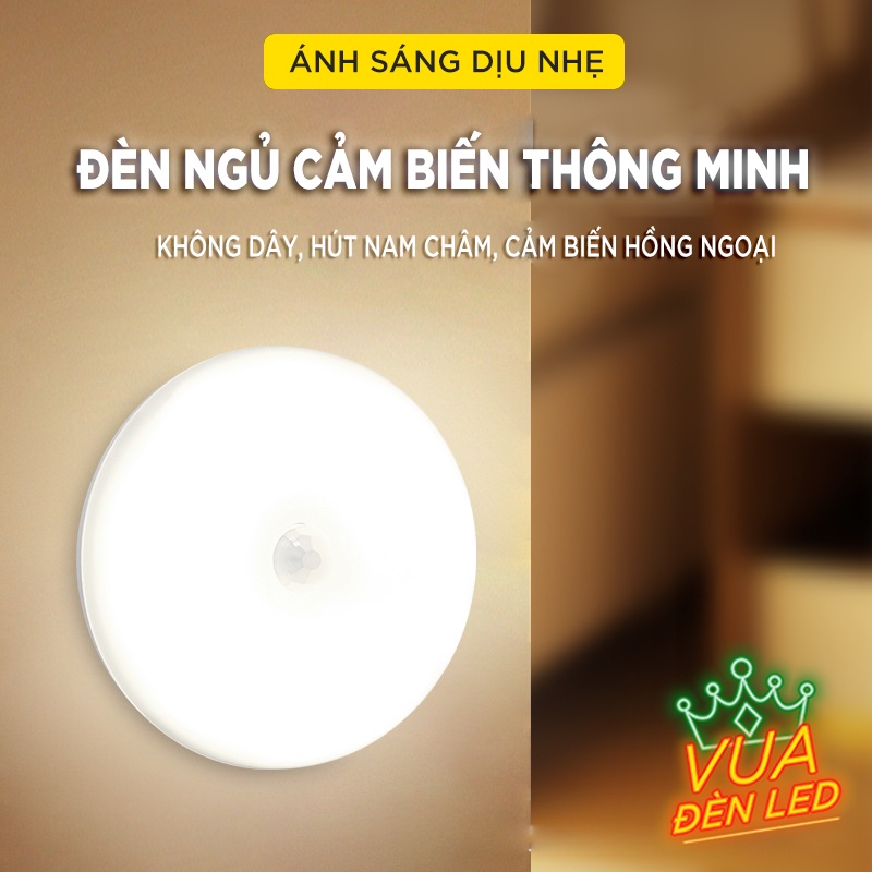 Đèn Cảm Ứng Chuyển Động Dán Tường, Led Tròn Cảm Biến Dán Hành Lang, Tủ Quần Áo, Phòng Ngủ ... Có Pin Sạc