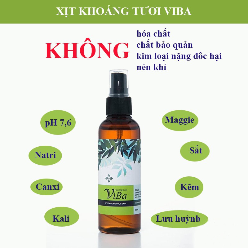 Xịt khoáng tươi ViBa - Dưỡng da cấp ẩm, cân bằng PH se nhỏ lỗ chân lông, kiềm da dầu, khóa trang điểm - Kaka Beauty