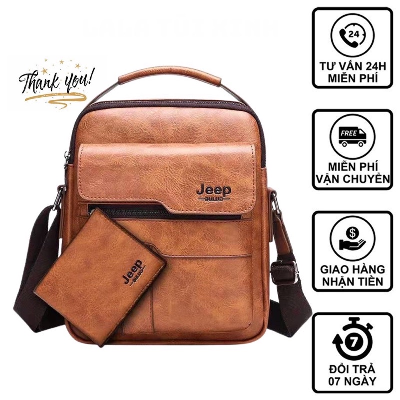 Túi Đeo Chéo Nam JEEP Da Pu Cao Cấp Chống Nước Cặp Xách Nhiều Ngăn Đựng Ipad Đi Chơi Du Lịch