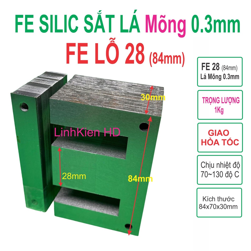 Fe sắt silic EI 28 lá mõng có lỗ làm biến áp kích cơ biến áp thường 220v Fe28mm (fe84mm) gói 1kg LinhKien HD