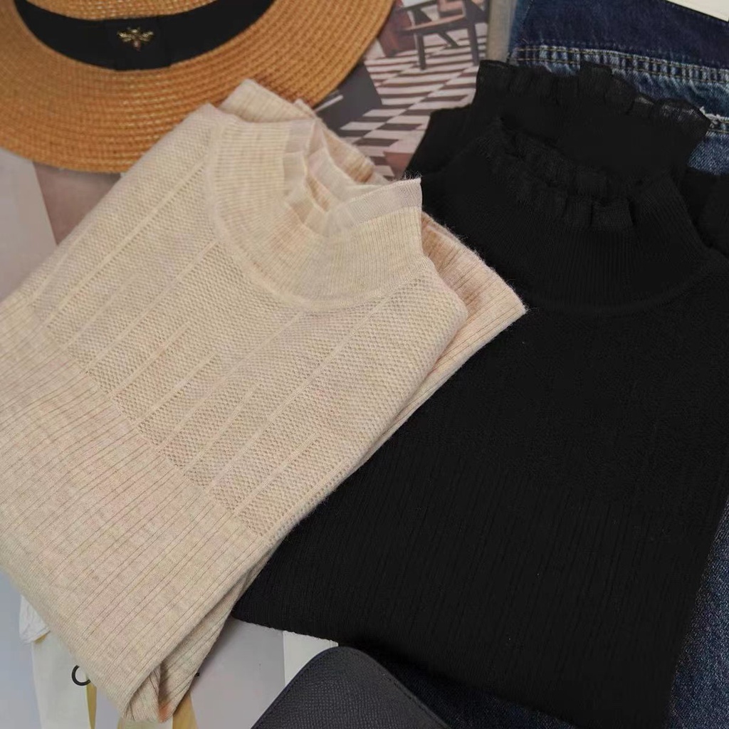 Slim lace stitching half-high collar bottoming long-sleeved shirt