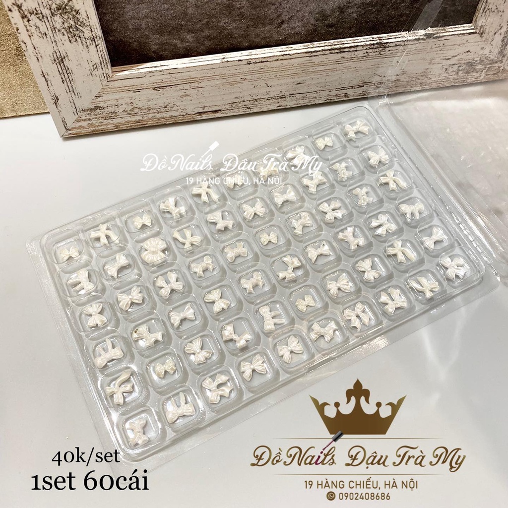Phụ kiện nail - Set charm nơ trắng N246 trang trí móng