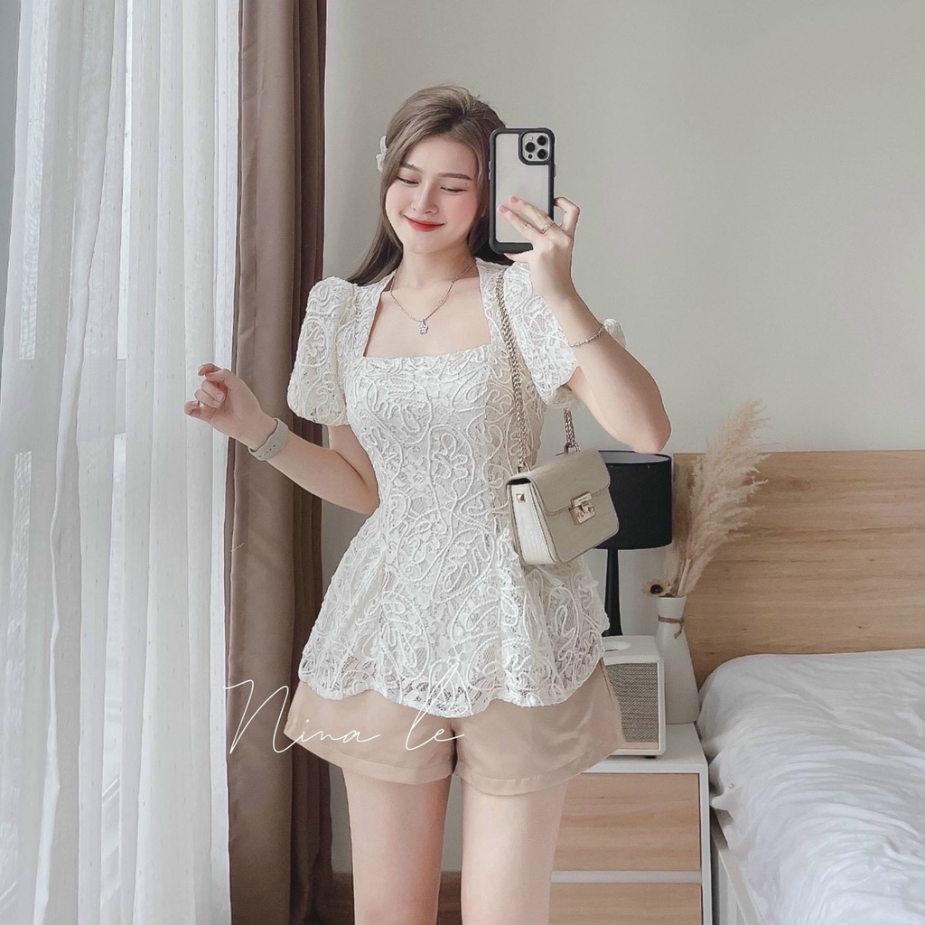 sét đồ bộ nữ sang chảnh thiết kế tay ngắn cổ vuông quần cộc có túi cực xinh