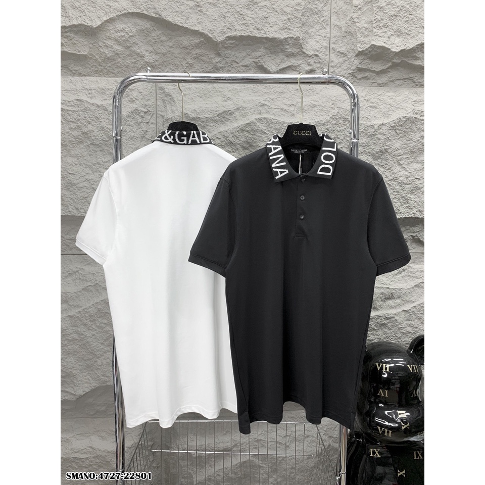 Áo Polo Nam Đen Trắng Viền Cổ Thêu Chữ DG Vải Mềm Mịn - Áo Phông Nam Cổ Bẻ Viền Cổ DG Cao Cấp