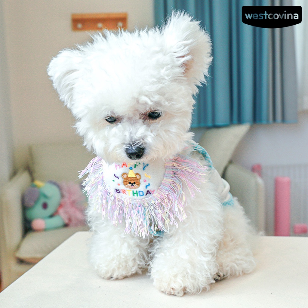 [COD]♘Yếm Đeo Cổ Thoáng Khí Thoải Mái Chống Mài Mòn In Họa Tiết Hoạt Hình Gấu Phối Tua Rua Dễ Thương Cho Thú Cưng