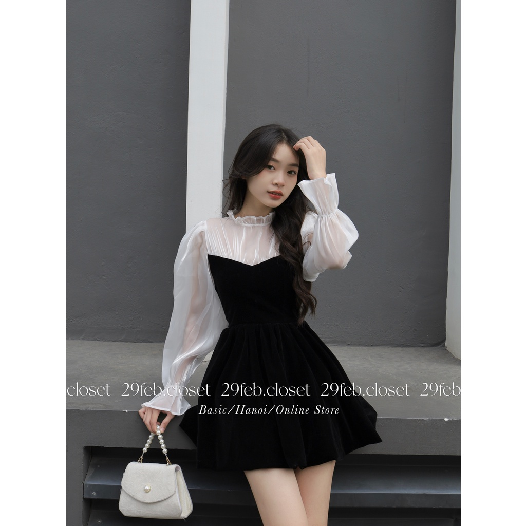 Váy nhung xòe tay phối voan organza - 29feb.closet - V40