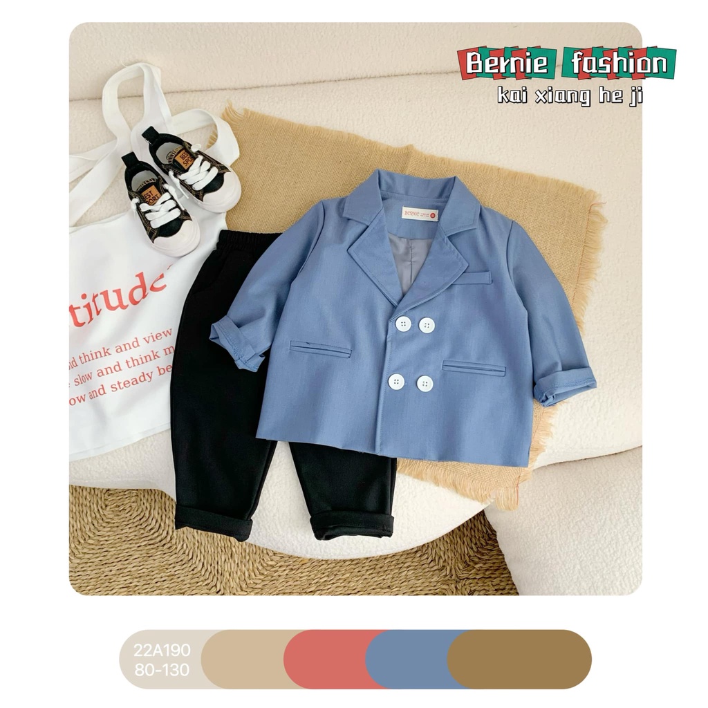 Set vest 4 khuy quần đen Bernie cho bé trai