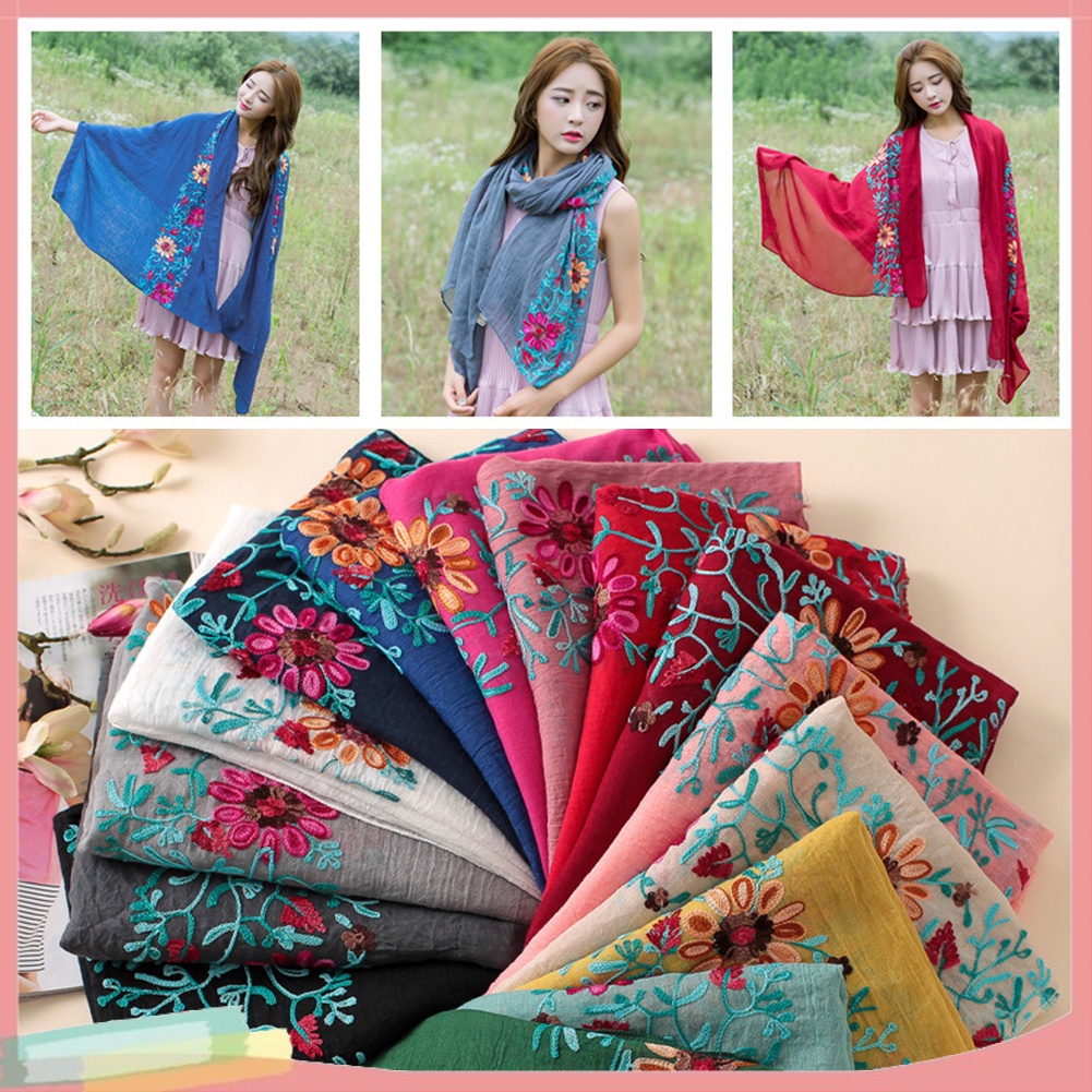 Khăn quàng cổ thêu họa tiết hoa thời trang