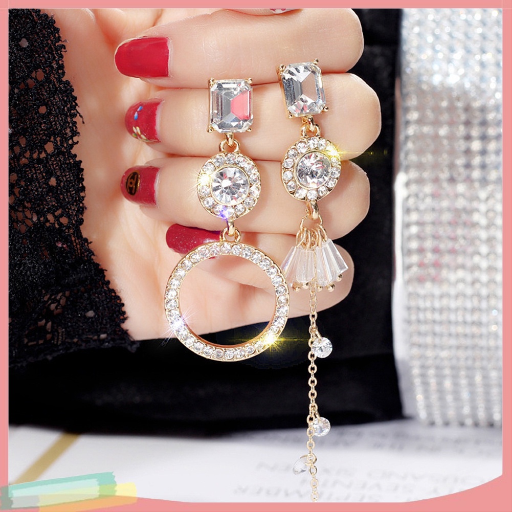 Bông tai hợp kim dạng tròn đính đá độc đáo