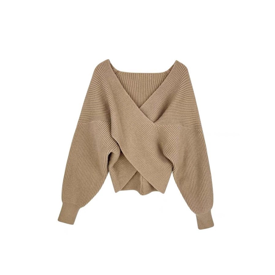 MS1004 Áo len kiểu nữ vạt chéo tay phồng Hàn Quốc