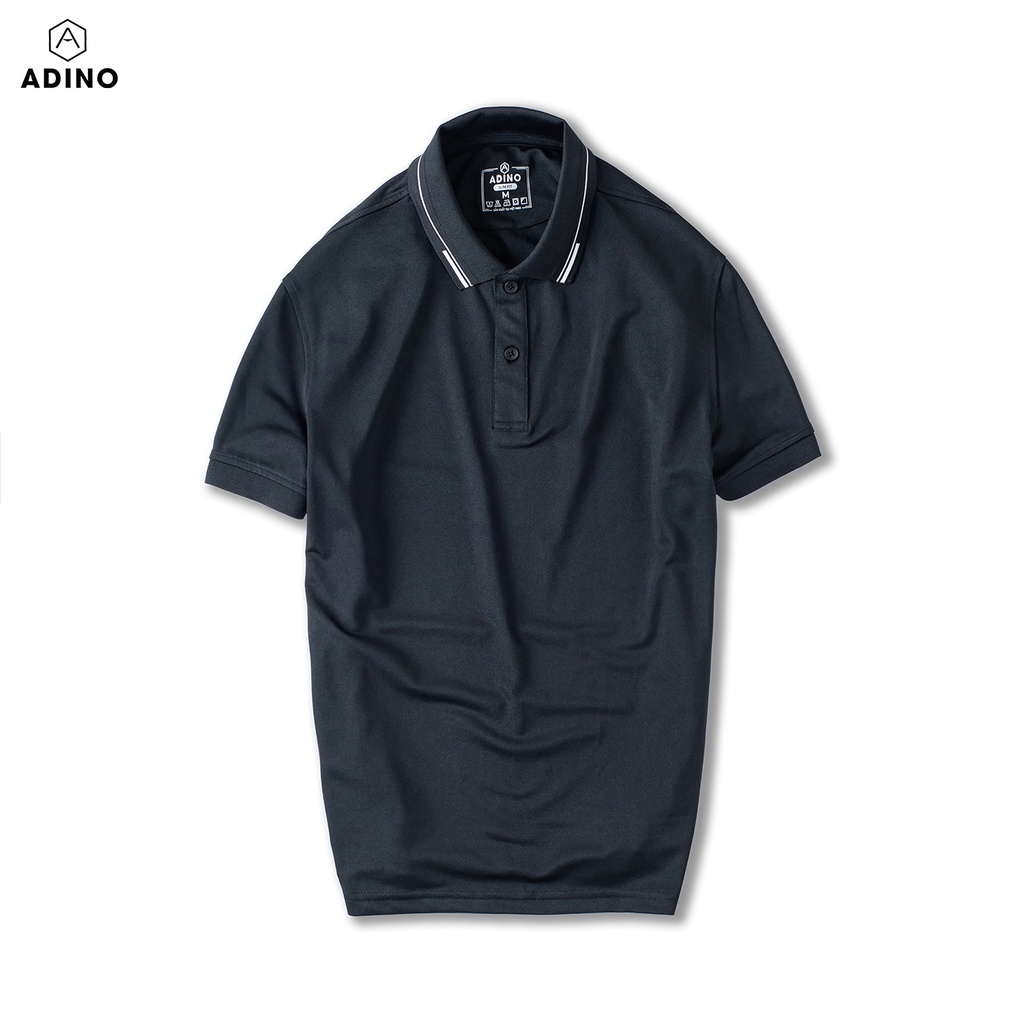 Áo polo nam màu đen phối viền ADINO vải polyester cotton không bai xù dáng công sở slimfit hơi ôm trẻ trung AP96