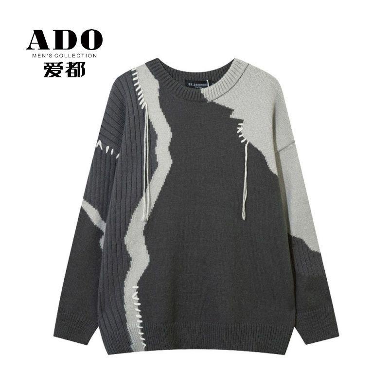 Áo Sweater Phối Màu Sắc Tương Phản Phong Cách Retro Mỹ Thời Trang Thu Đông Cho Nam