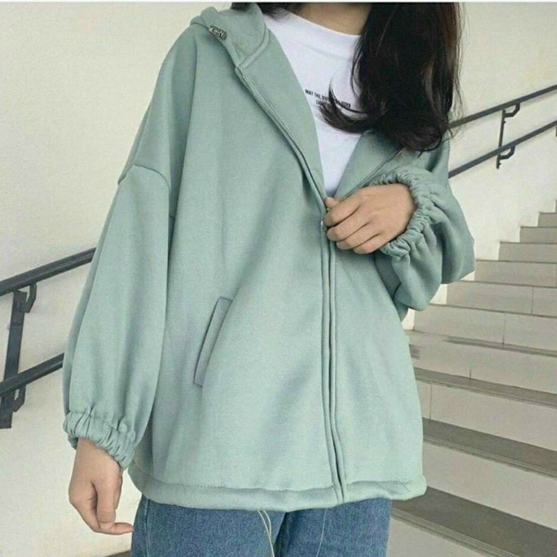 (Sale FreeShip) Aó khoát nỉ bông tay phồng cánh dơi,khóa kéo khoen tròn cao cấp nón 2 lớp chuẩn shop