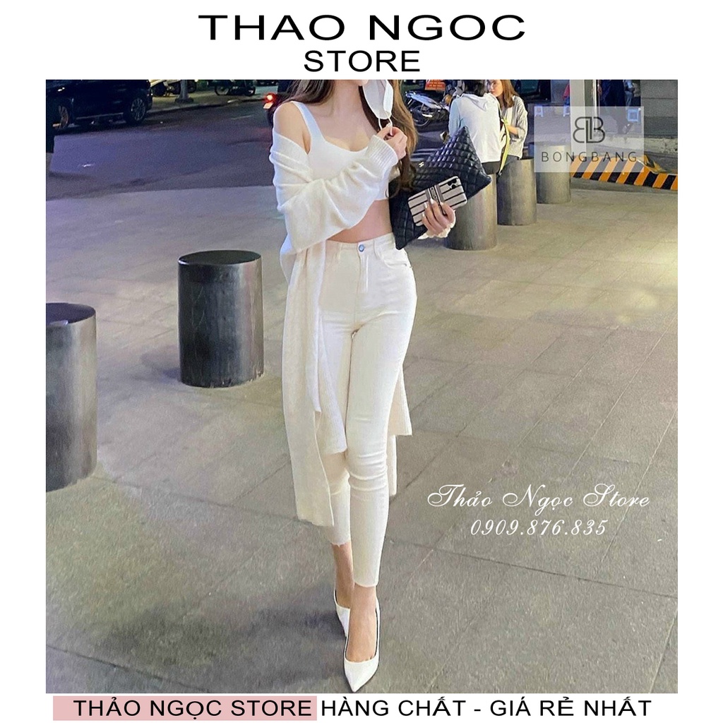 Quần jean trắng trơn lưng cao ôm