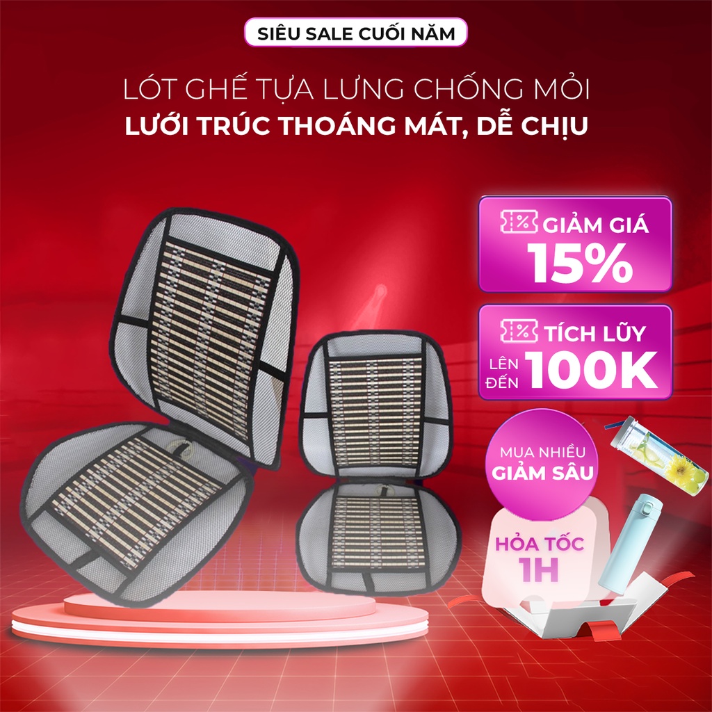 Lót Ghế Tựa Lưng Ghế Ô Tô, Đệm Ghế Văn Phòng Đan Lưới Trúc Thoáng Khí, Chống Mỏi, Chống Nóng - Lót Ghế Văn Phòng Mát Mẻ