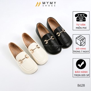 Giày Moca Nữ Mymyshoes Da Lì Mềm Mại, Thiết Kế Mũi Vuông Gắn Xích Vàng (B628)
