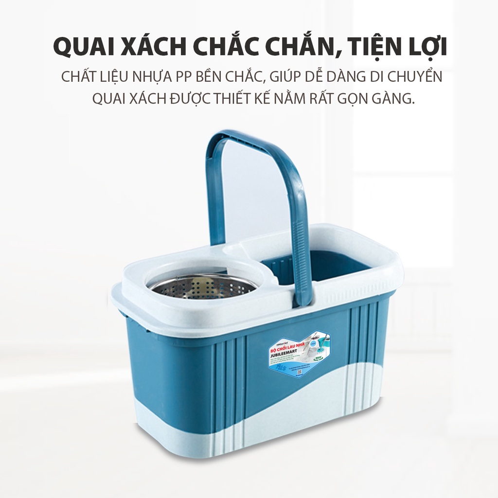 FreeShip - Bộ lau nhà cao cấp xoay 360 độ Bộ lau nhà thông minh tự vắt Jubilee Mart, Bộ lau nhà đa năng 360 lồng Inox