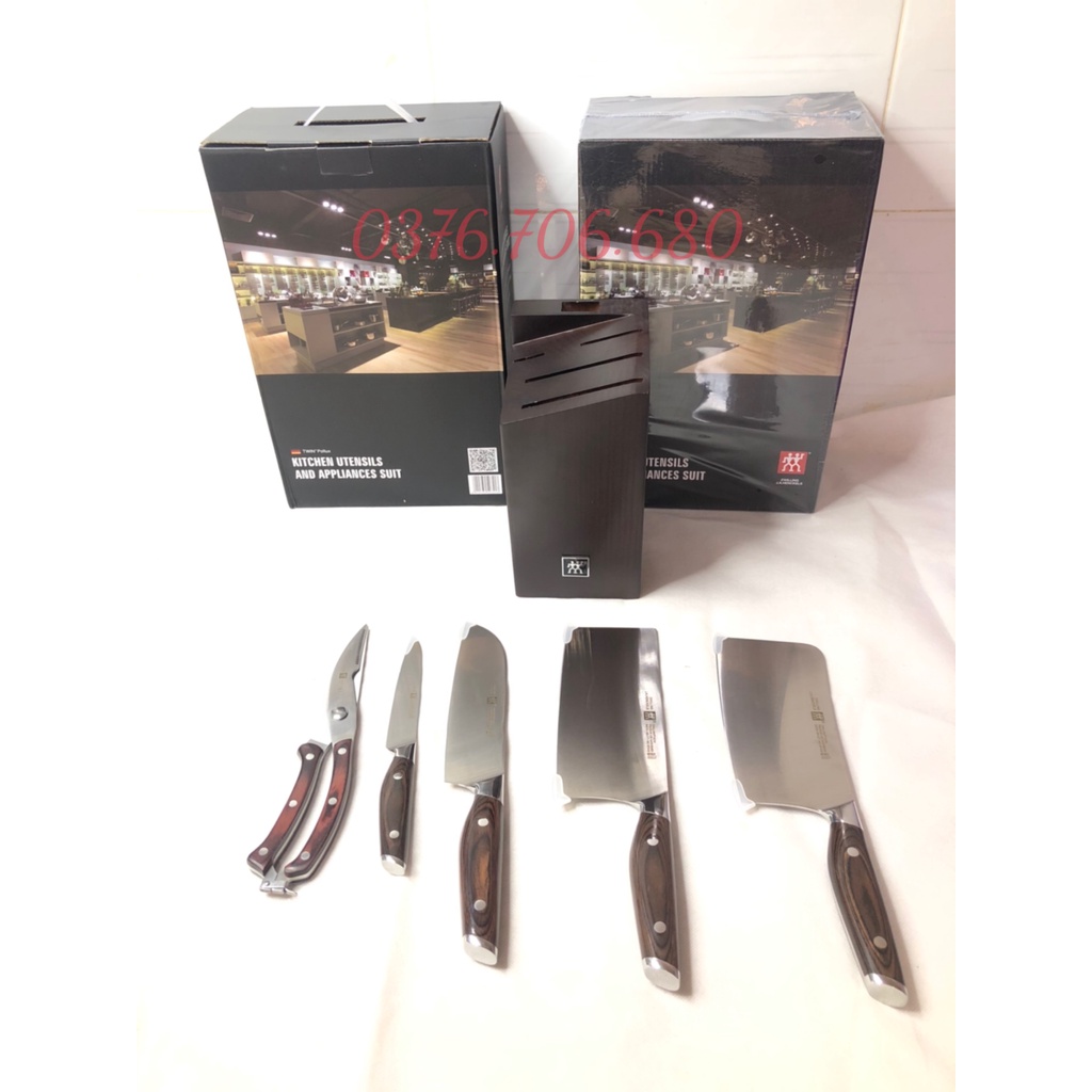 Bộ dao 6 món Đức Zwilling cán gỗ sồi chống trơn trượt hàng cao cấp