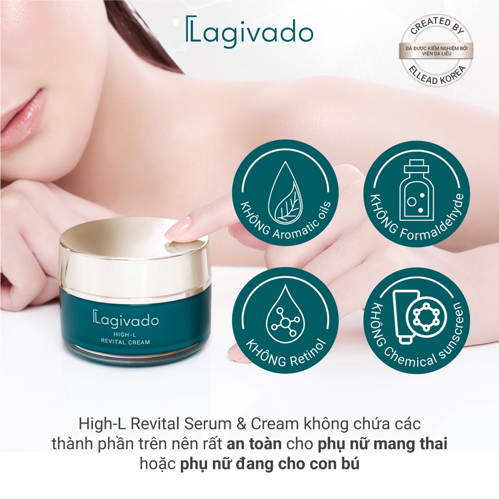 Kem dưỡng trắng da mặt Lagivado High-L Revital Cream với Fragaria vesca 51,4%, Niacinamide 5% - 50 g