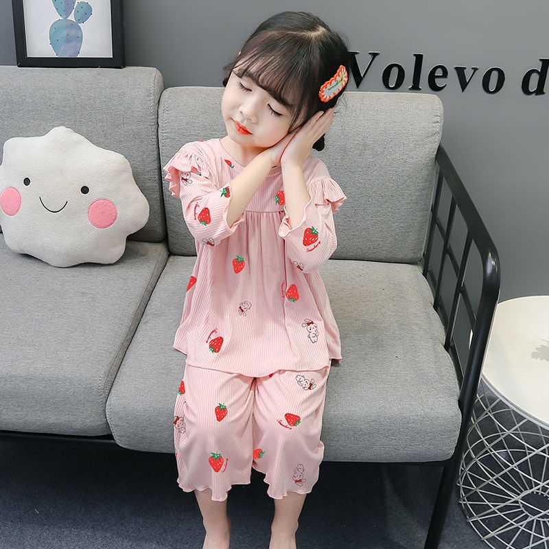 Bộ Đồ Ngủ Ba Món Bằng Vải Modal Cho Bé Gái