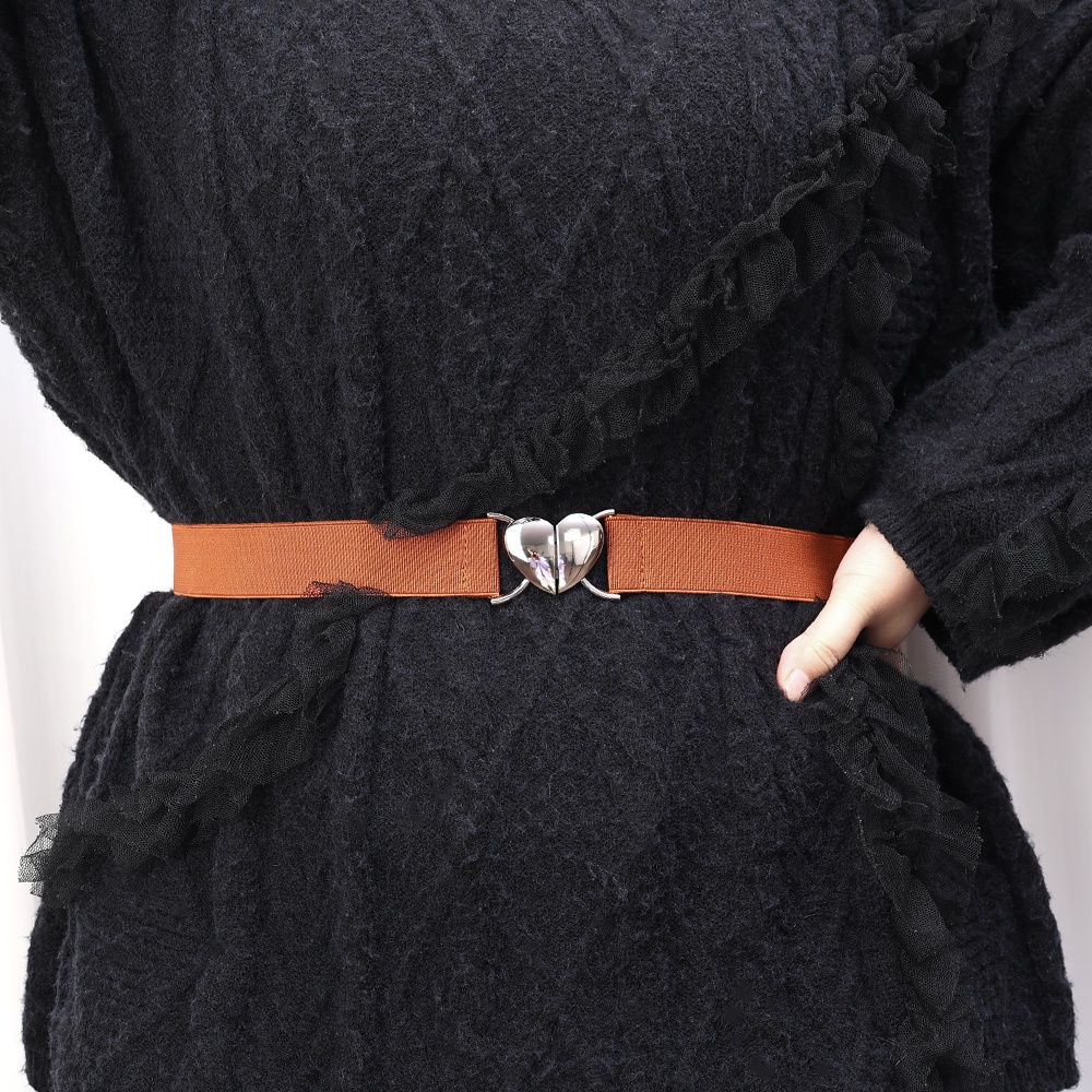 Thắt Lưng Co Giãn Khóa Kim Loại Hình Trái Tim Thời Trang Cho Nữ