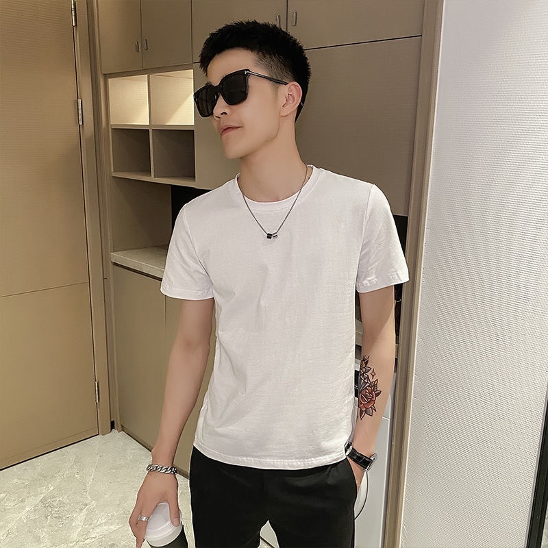 Áo Thun Cotton Ngắn Tay Cổ Tròn In Hình Hổ Đính Đá Phong Cách Đường Phố Cho Nam