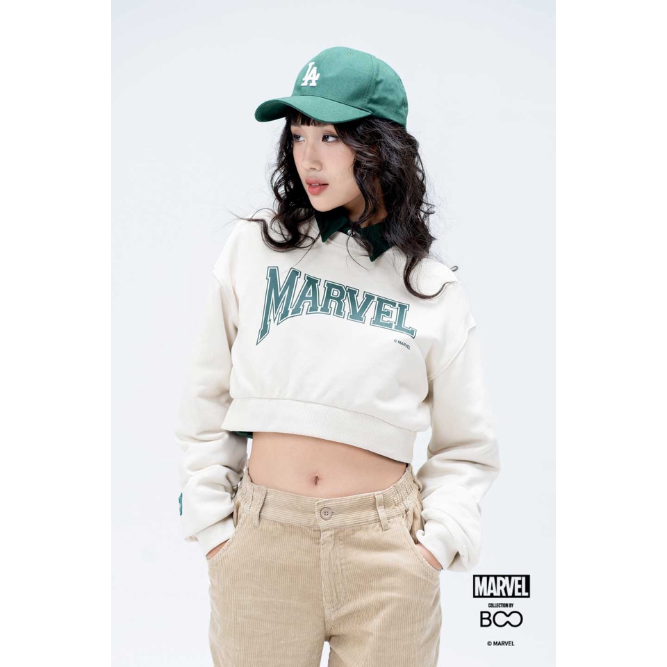 Áo Nỉ Không Mũ Nữ BOO Dáng Croptop Logo Marvel BZL