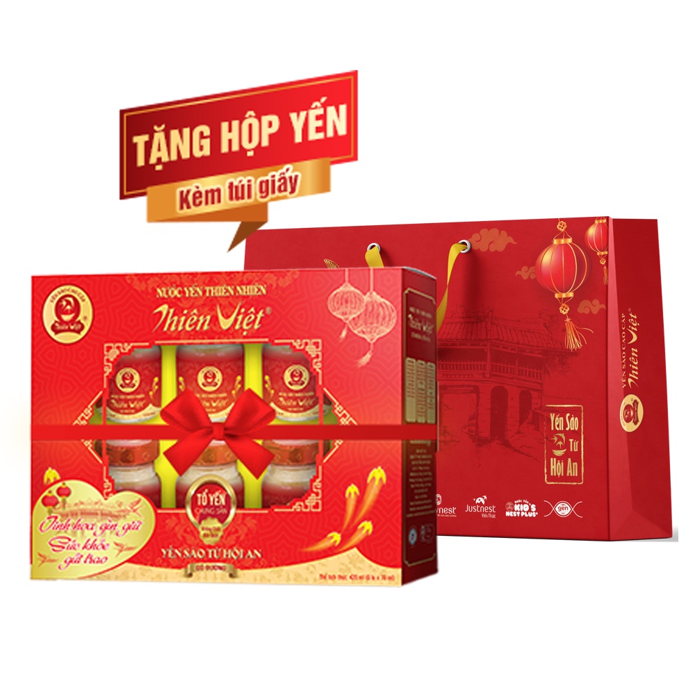 Hộp Nước Yến Sào Cao Cấp Thiên Việt Diamond (6 hũ Yến 20% + 2 chai Hồng Sâm Vital Gin)