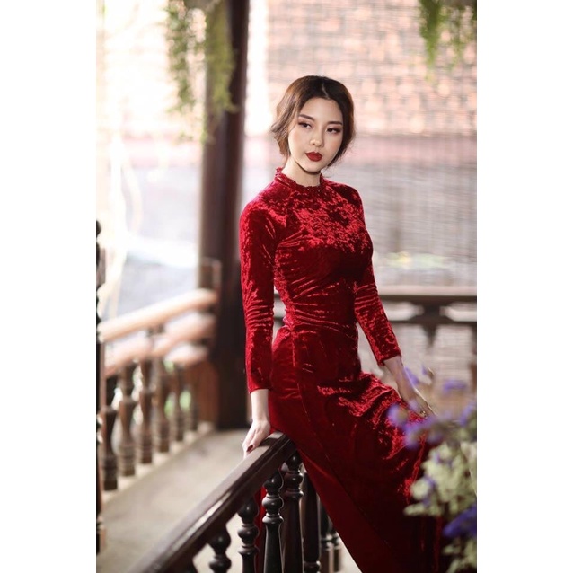 Áo Dài Nhung Nhám_ Áo Dài Cà Ri