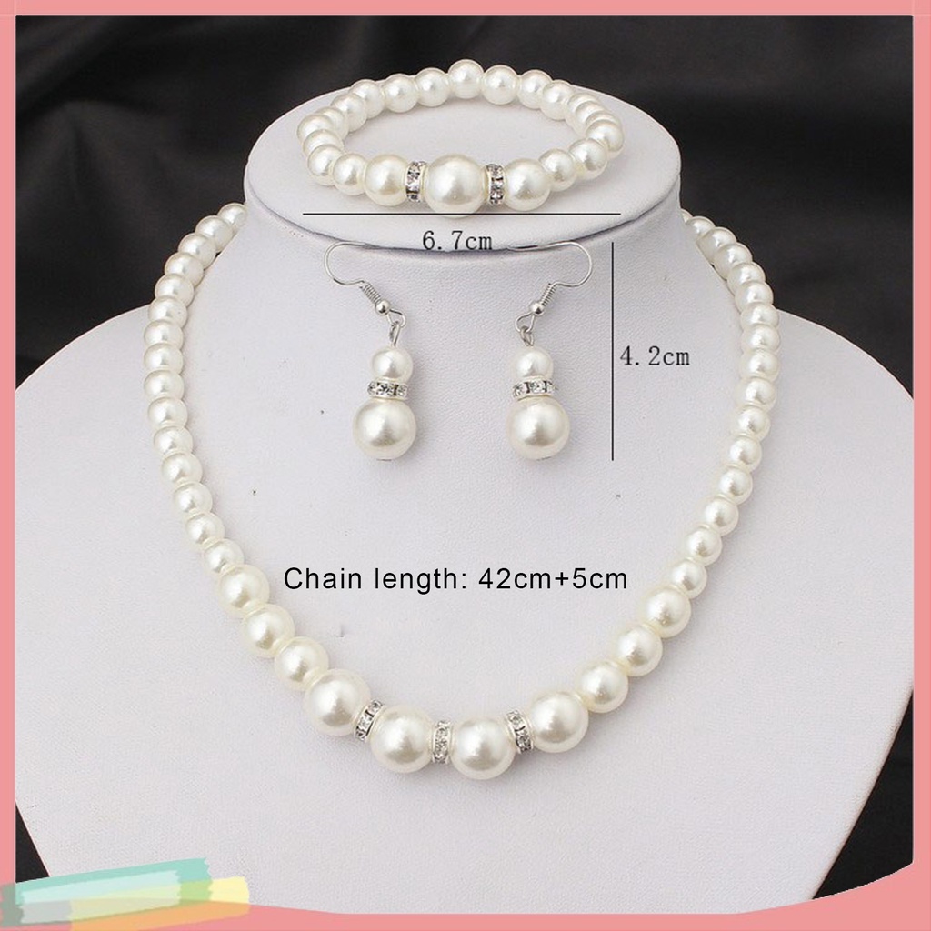 Set dây chuyền + vòng tay + hoa tai đính ngọc trai giả sang trọng cho nữ