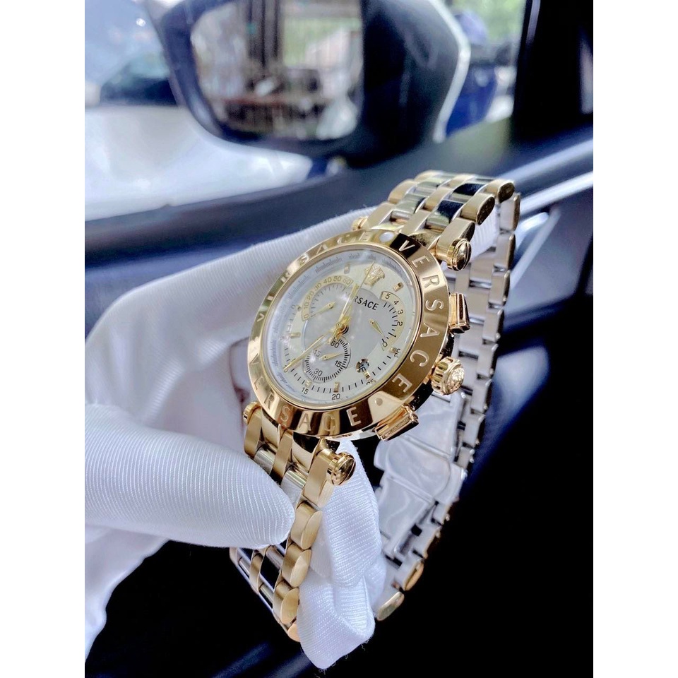 Cặp Đồng hồ nam nữ Versace ANALLOGUE DIAL MEN  dây thép demi Mặt trắng - Máy Swiss Quartz- Bảo Hành 24 Tháng