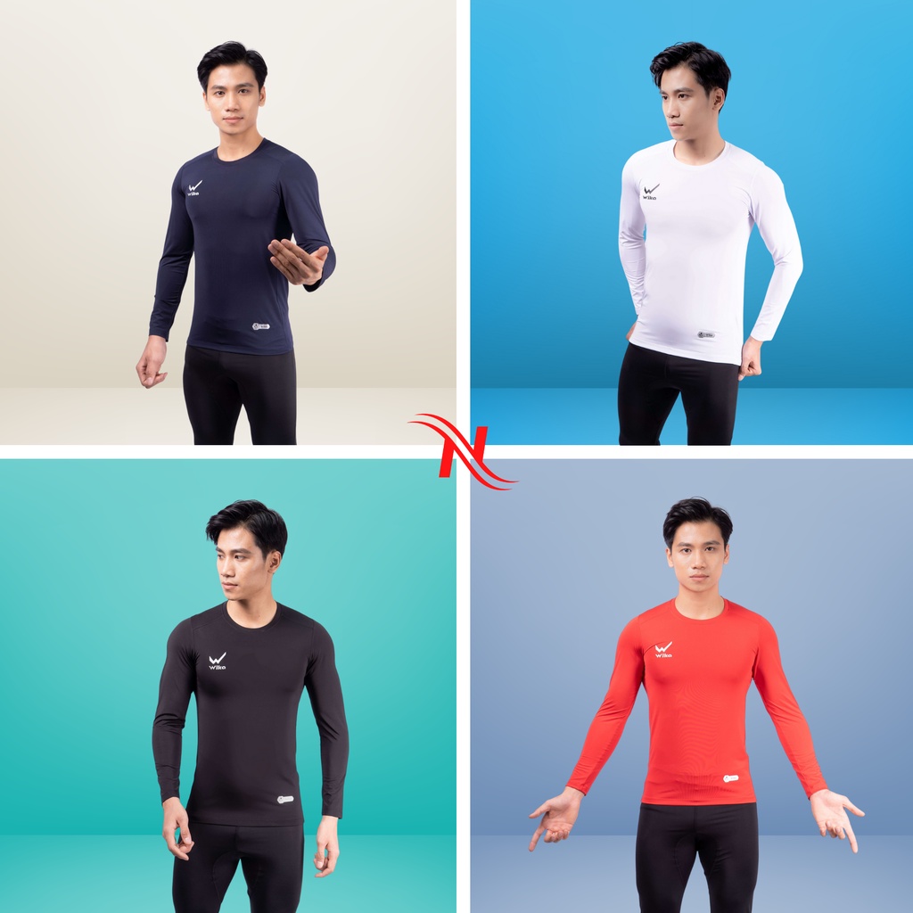 Áo giữ nhiệt nam chính hãng, Áo body dài tay Wika vải thun lạnh co giãn 4 chiều chơi thể thao đá bóng tập Gym