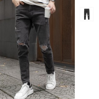 Quần jean nam skinny 2k rip grey, chất cotton pha spandex, qj003759, somehow
