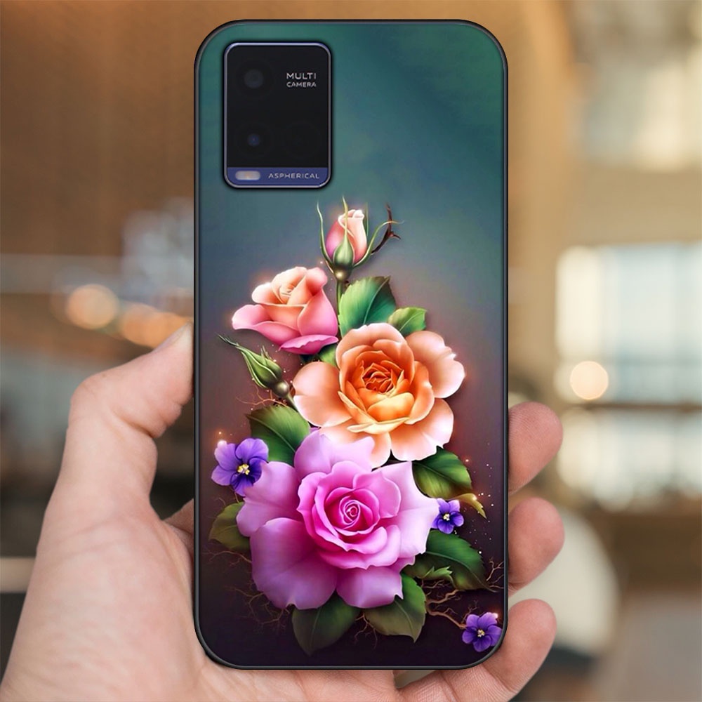 Ốp lưng Vivo Y21 viền đen in hình Hoa Hồng Hoa Rose