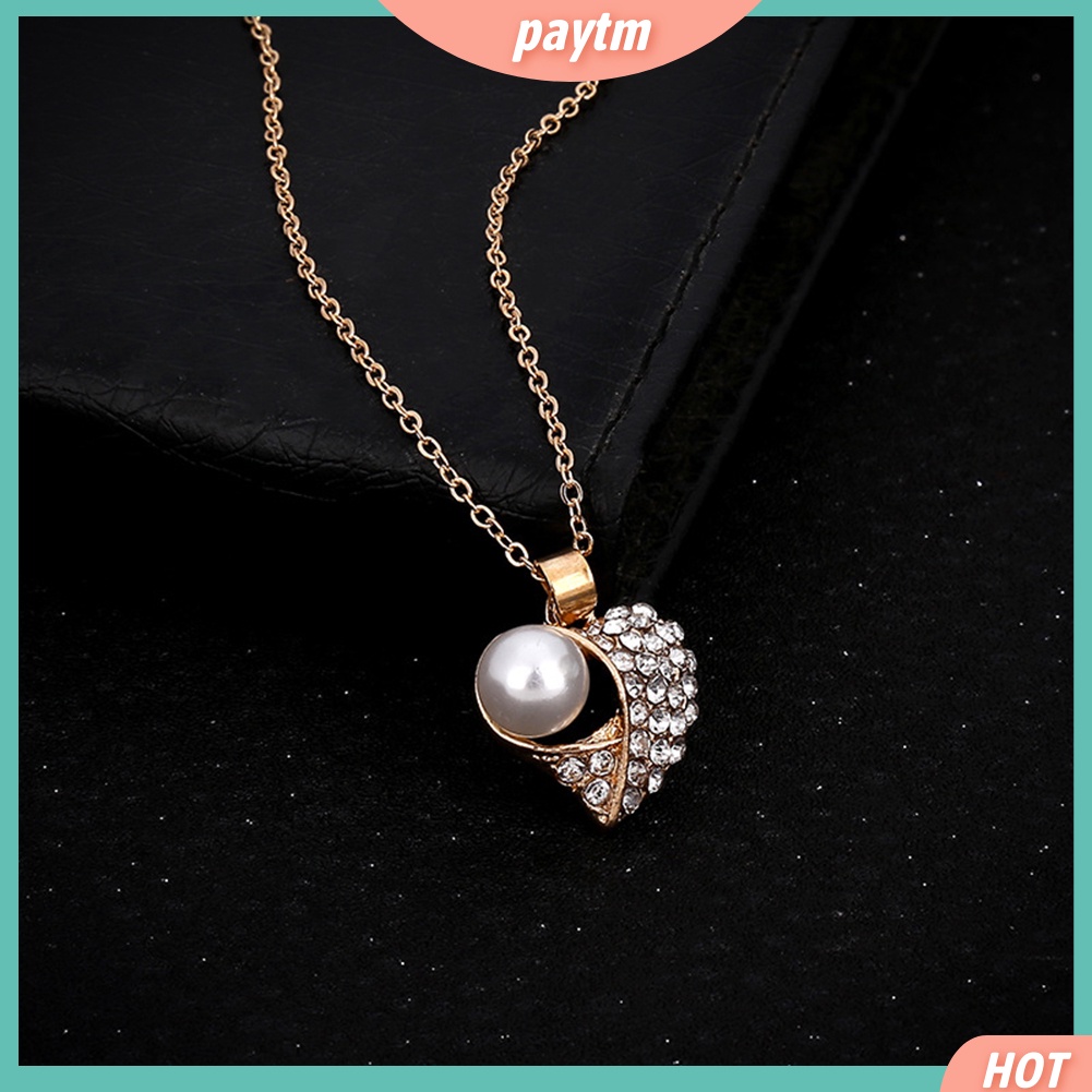 (PTM) Bộ dây chuyền + khuyên tai đính ngọc trai nhân tạo thời trang