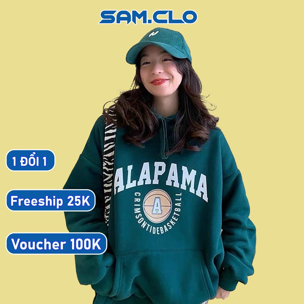 Áo khoác nỉ SAM CLO nam nữ freesize hoodie chui có mũ tay dài thu đông dáng unisex in hình bóng chày chữ ALAPAMA