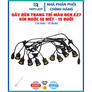 Dây đèn trang trí ngoài trời màu đen e27 kín nước 10 mét - 15 đuôi