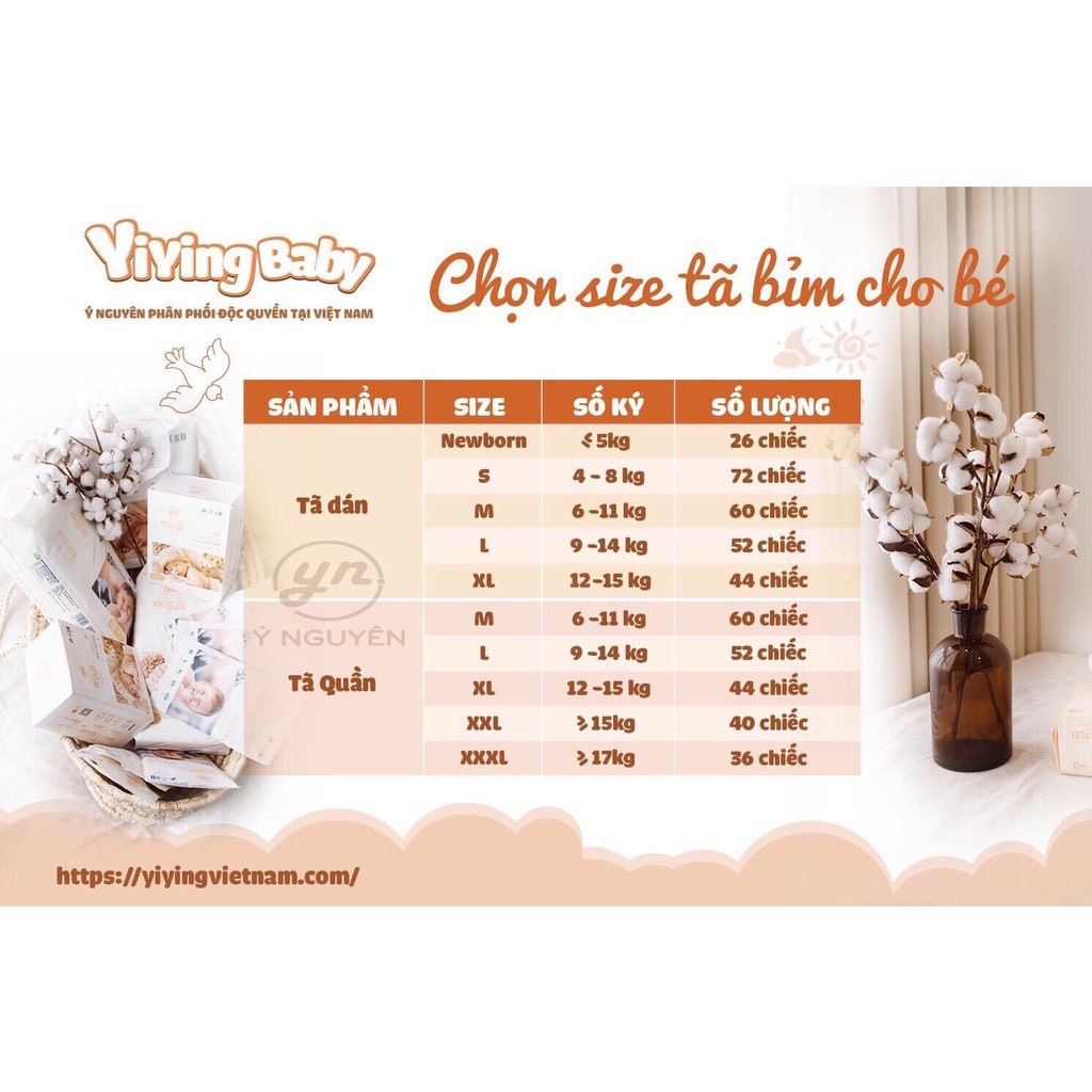 Bỉm Quần/Dán Yiying Tên Lửa, Hơi Thở Bông, Lông Vũ, Heo, Mây, Đủ Size S72/M60/L52/XL44/XXL40/XXXL36