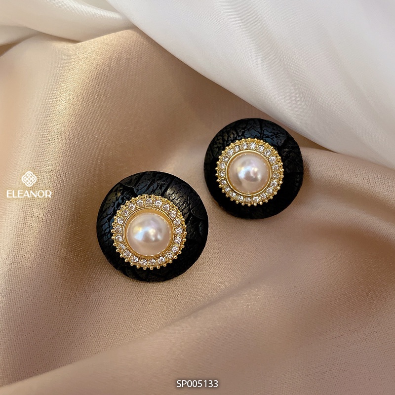 Bông tai nữ chuôi bạc 925 Eleanor Accessories gắn ngọc nhân tạo viền đen đính đá phụ kiện trang sức 5133