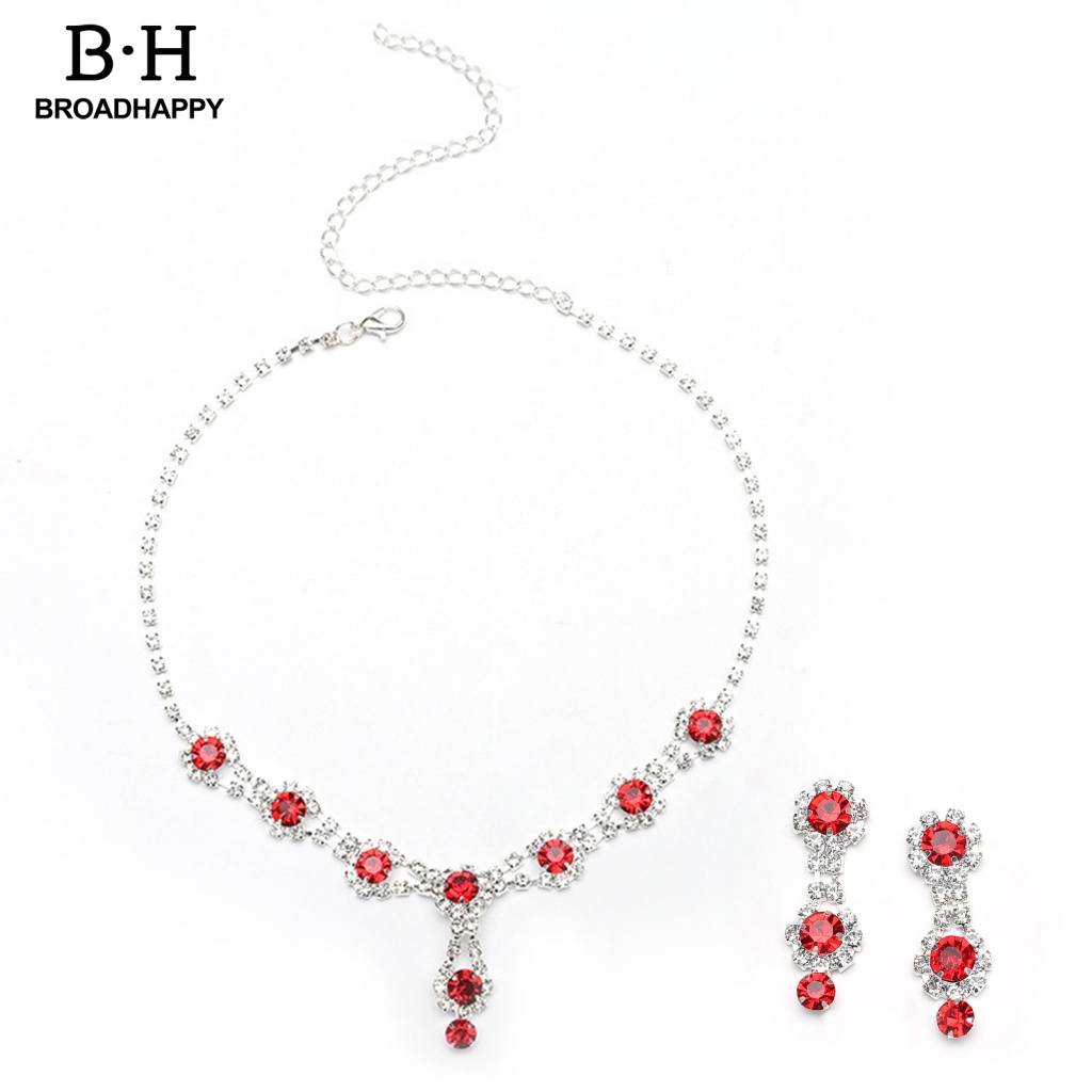 Broadhappy 1 Set Vòng cổ Và Bông Tai Đính Đá Thời Trang Phổ Biến Cho Cô Dâu