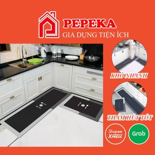 Bộ 2 thảm bếp silicon cao cấp, bộ thảm nhà bếp PEPEKA siêu thấm hút, thảm lau chân thấm hút tốt khô nhanh